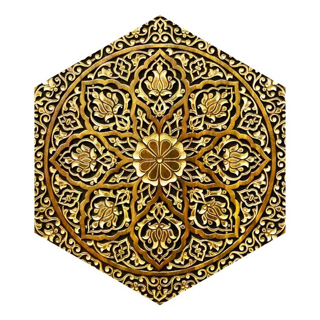 Hexagon Fototapete selbstklebend - Edles Mandala in Holzoptik