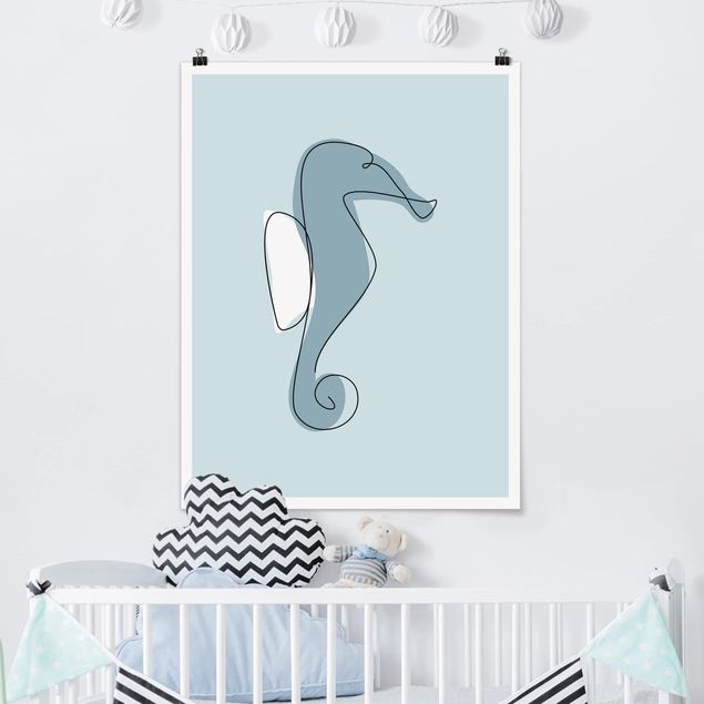 Poster Fische Seepferdchen Line Art