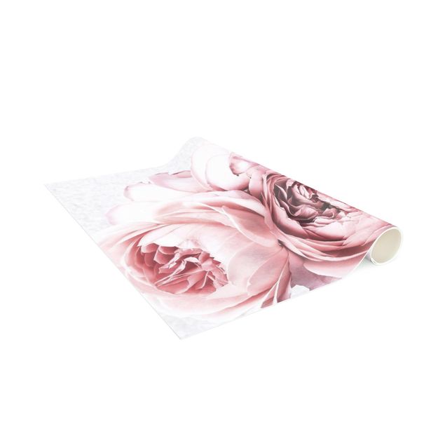 Teppich Blumenmuster Rosa Pfingstrosenblüten Shabby Pastell