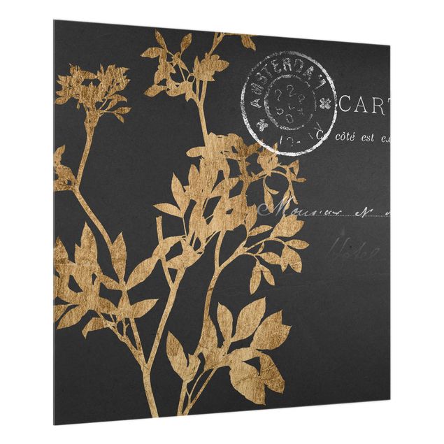 Glas Spritzschutz - Goldene Blätter auf Mokka I - Quadrat - 1:1