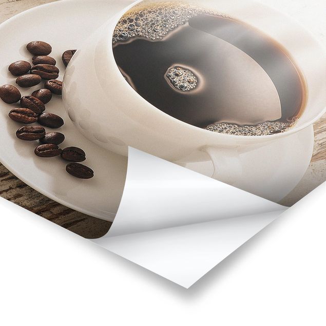 Poster - Dampfende Kaffeetasse mit Kaffeebohnen - Querformat 2:3