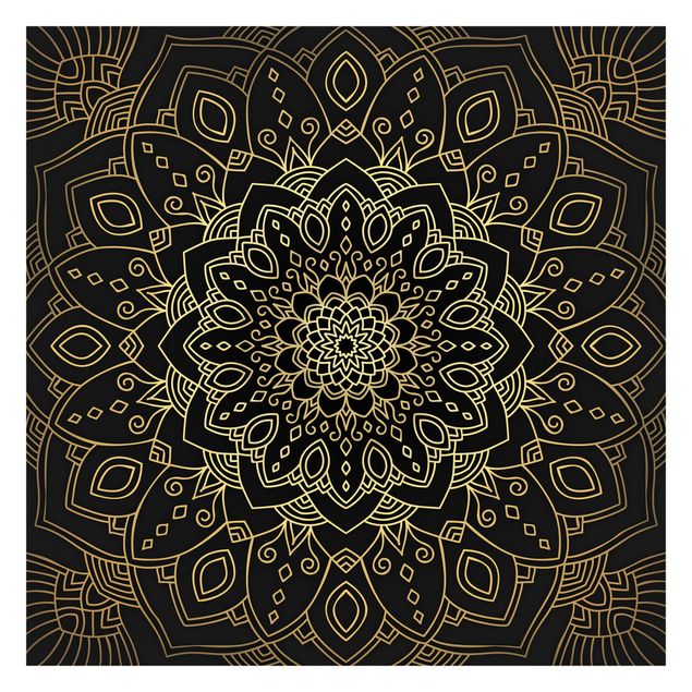 Fototapete - Mandala Blüte Muster gold schwarz - Fototapete Breit