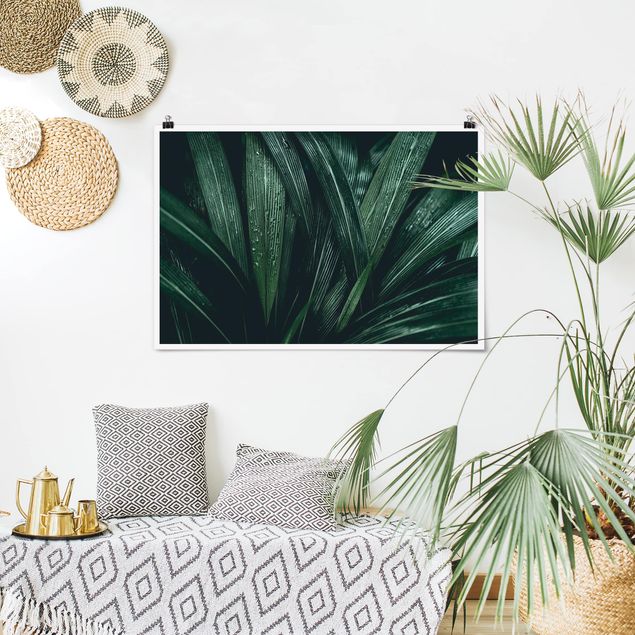 Poster mit Blumen Grüne Palmenblätter