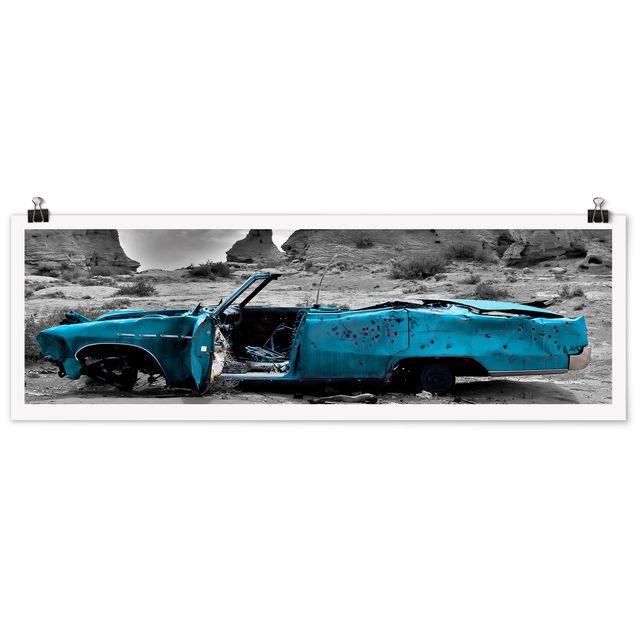 Poster - Türkiser Cadillac - Panorama Querformat