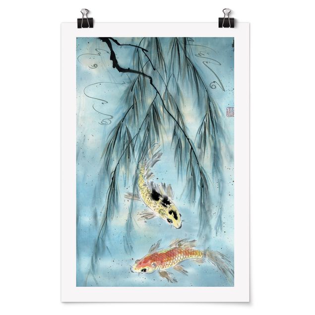 Poster Tiere Japanische Aquarell Zeichnung Goldfische II