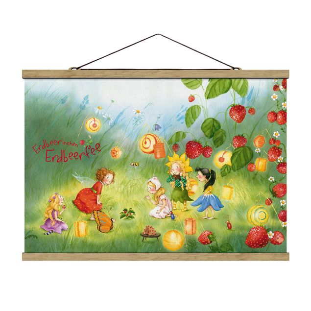 Stoffbild mit Posterleisten - Erdbeerinchen Erdbeerfee - Laternen - Querformat 3:2