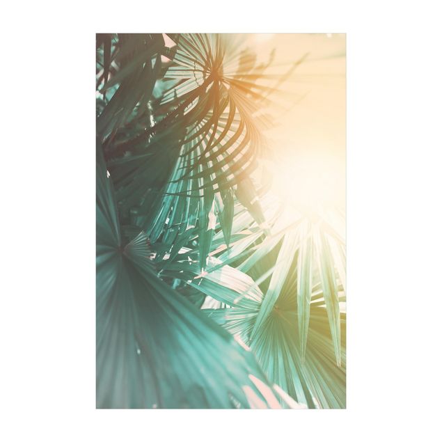 Teppich türkis Tropische Pflanzen Palmen bei Sonnenuntergang
