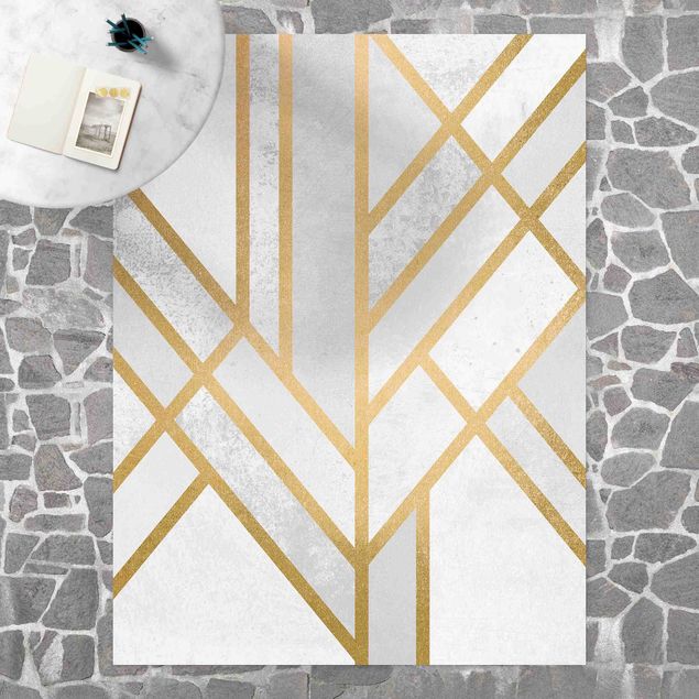 Teppich für Balkon Art Deco Geometrie Weiß Gold
