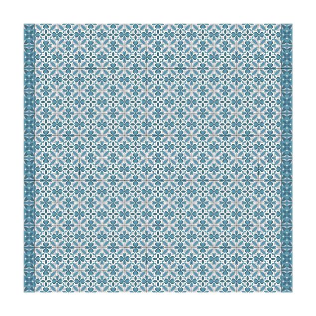 Blauer Teppich Geometrischer Fliesenmix Blüte Blaugrau