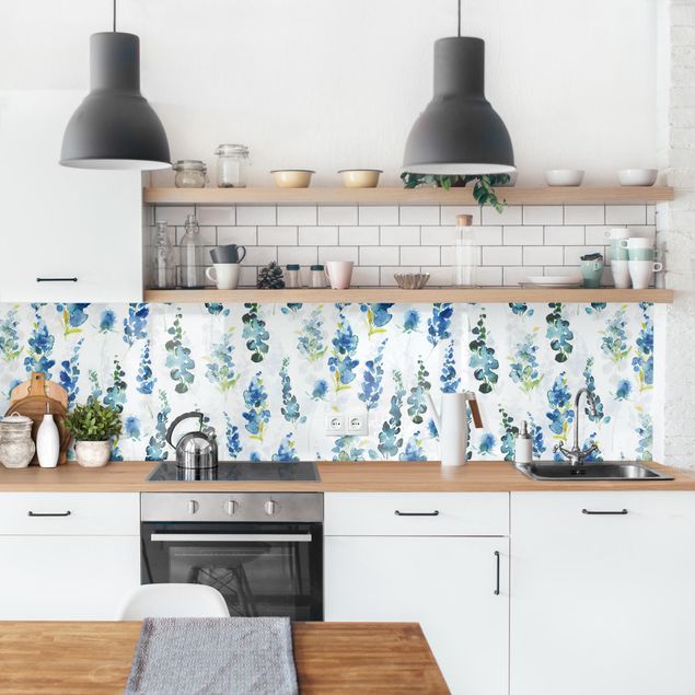 Wandpaneele Küche Blumenpracht in Blau