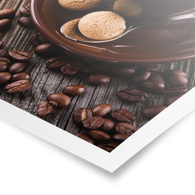 Poster - Kaffeetasse mit Kaffeebohnen - Hochformat 4:3