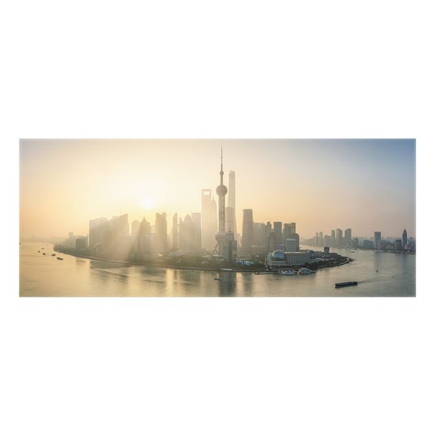 Spritzschutz Glas - Pudong bei Sonnenaufgang - Panorama 5:2