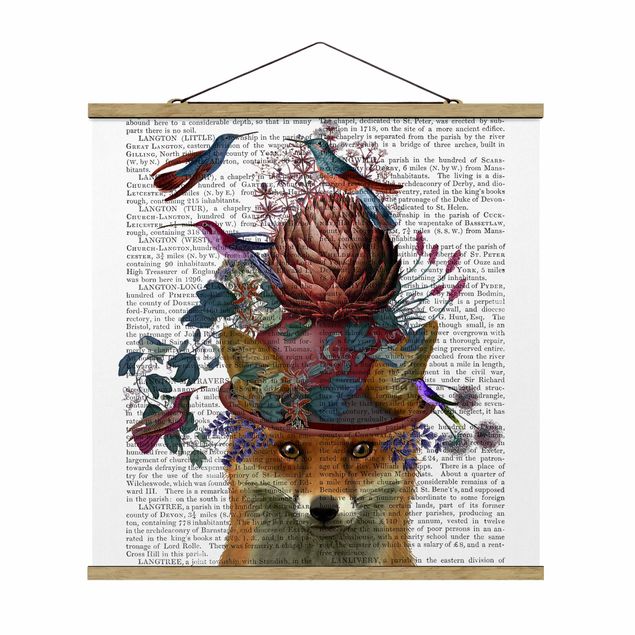 Stoffbild mit Posterleisten - Vogelfänger - Fuchs mit Artischocke - Quadrat 1:1