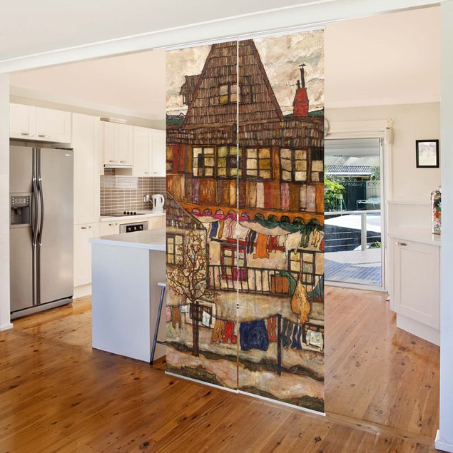 Schiebegardinen Kunstdrucke Egon Schiele - Häuser mit trocknender Wäsche