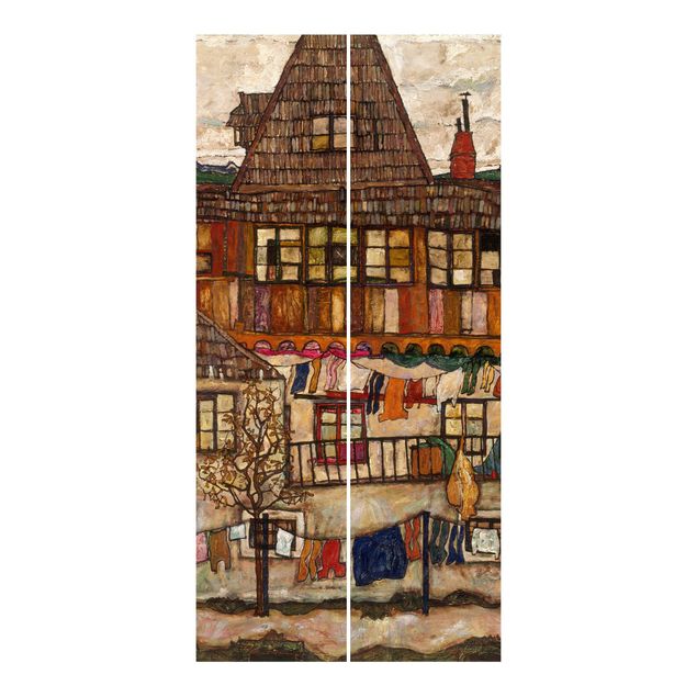 Flächenvorhang Egon Schiele - Häuser mit trocknender Wäsche