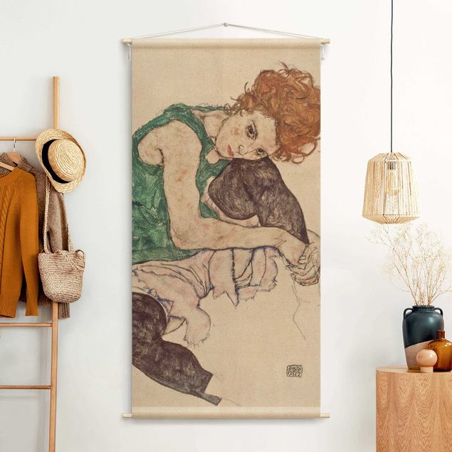 Wandteppich modern Egon Schiele - Sitzende Frau mit hochgezogenem Knie