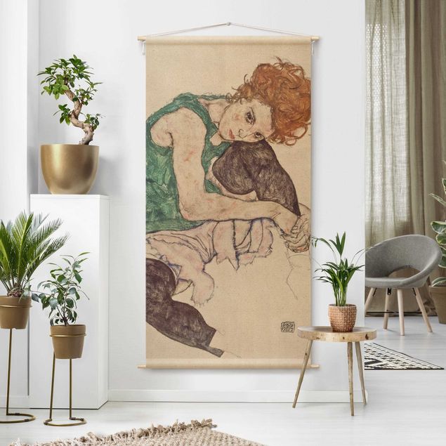 Wandtücher Egon Schiele - Sitzende Frau mit hochgezogenem Knie