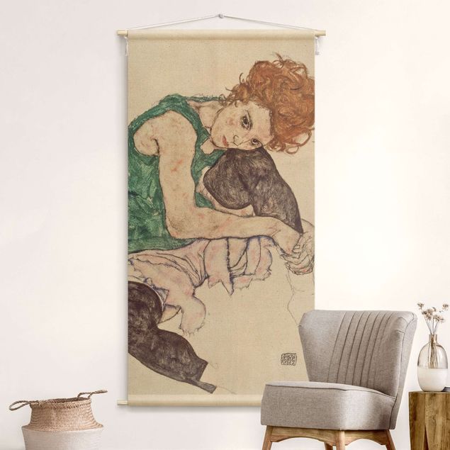 Wandteppich groß Egon Schiele - Sitzende Frau mit hochgezogenem Knie