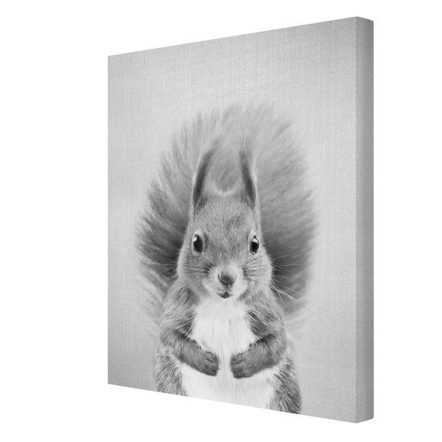Leinwandbild - Eichhörnchen Elisabeth Schwarz Weiß - Hochformat 3:4