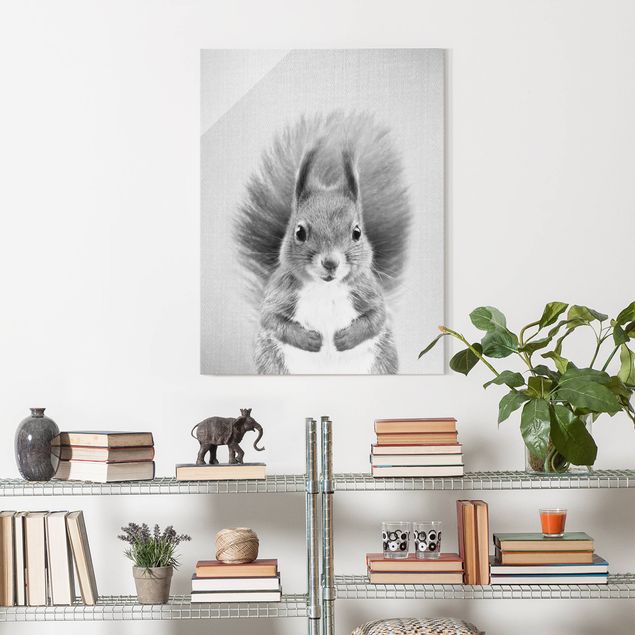 Glasbild schwarz-weiß Eichhörnchen Elisabeth Schwarz Weiß