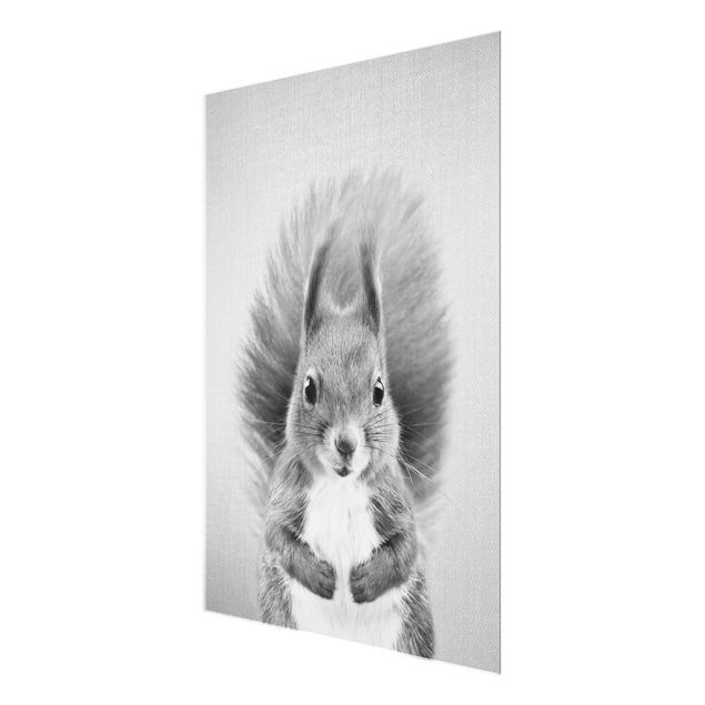 Glasbild - Eichhörnchen Elisabeth Schwarz Weiß - Hochformat