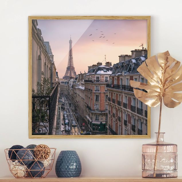 Moderne Bilder mit Rahmen Eiffelturm bei Sonnenuntergang