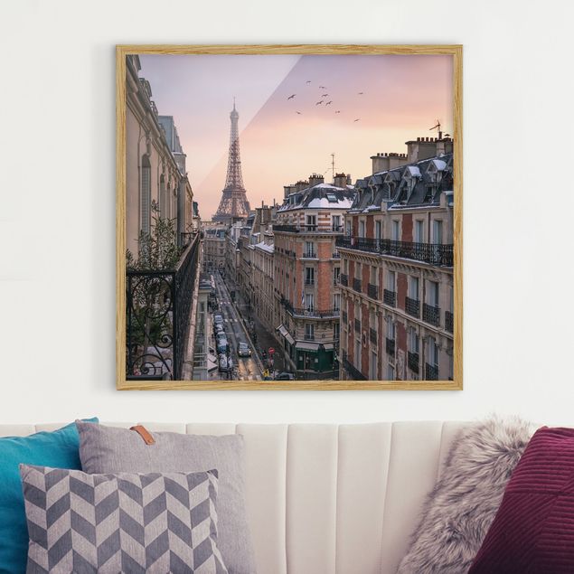 Skylines Bilder mit Rahmen Eiffelturm bei Sonnenuntergang