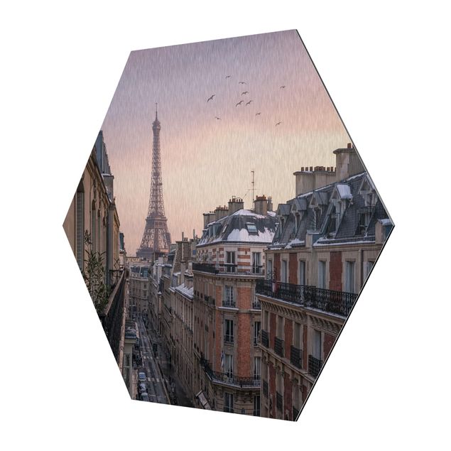 Hexagon Bild Alu-Dibond - Eiffelturm bei Sonnenuntergang