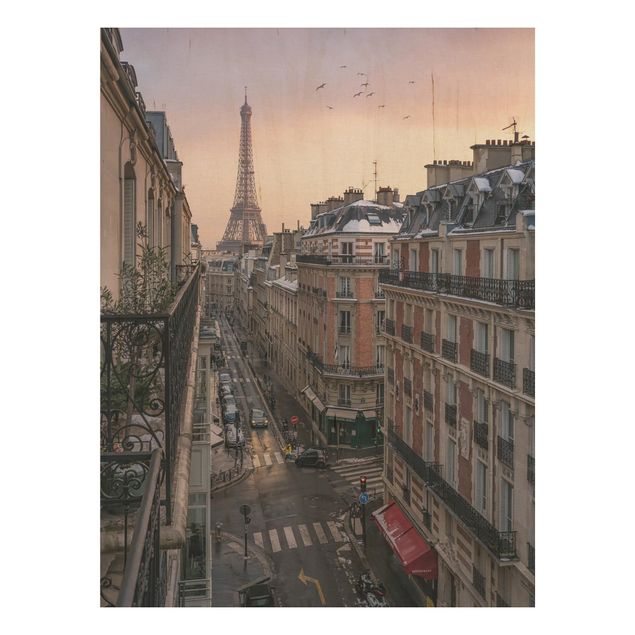 Bilder auf Holz Eiffelturm bei Sonnenuntergang