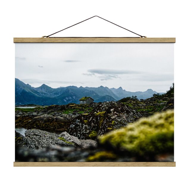 Stoffbild mit Posterleisten - Einsame Hütte in Norwegen - Querformat 4:3
