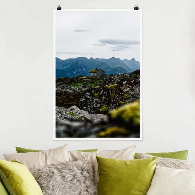 Poster Berge Einsame Hütte in Norwegen