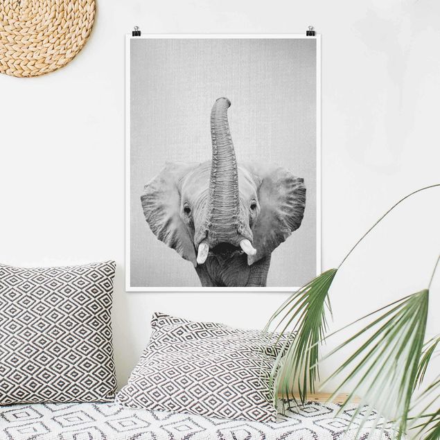 Poster Elefanten Elefant Ewald Schwarz Weiß