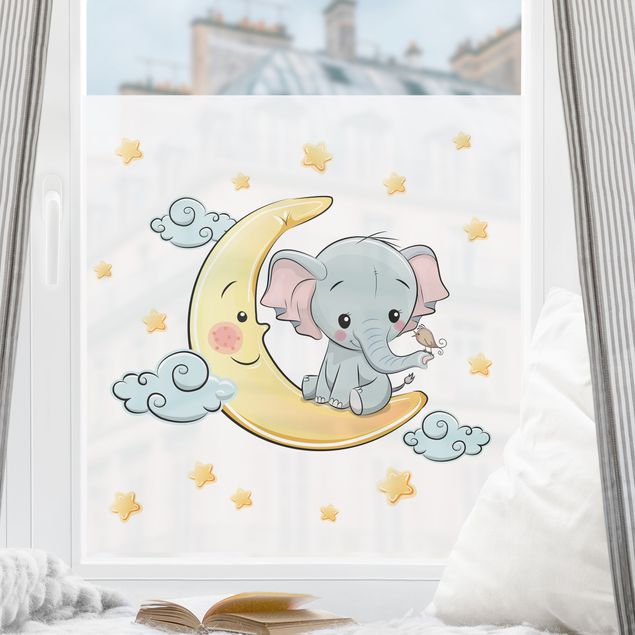 Klebefolie Fenster Elefant Mond und Sterne