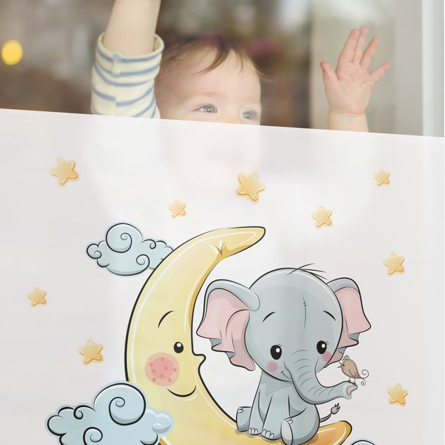 Fensterfolie - Sichtschutz - Elefant Mond und Sterne - Fensterbilder