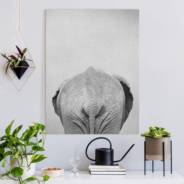 Leinwand Elefant Elefant von hinten Schwarz Weiß