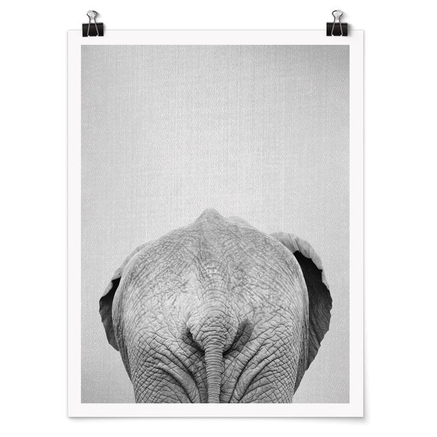 Moderne Poster Elefant von hinten Schwarz Weiß