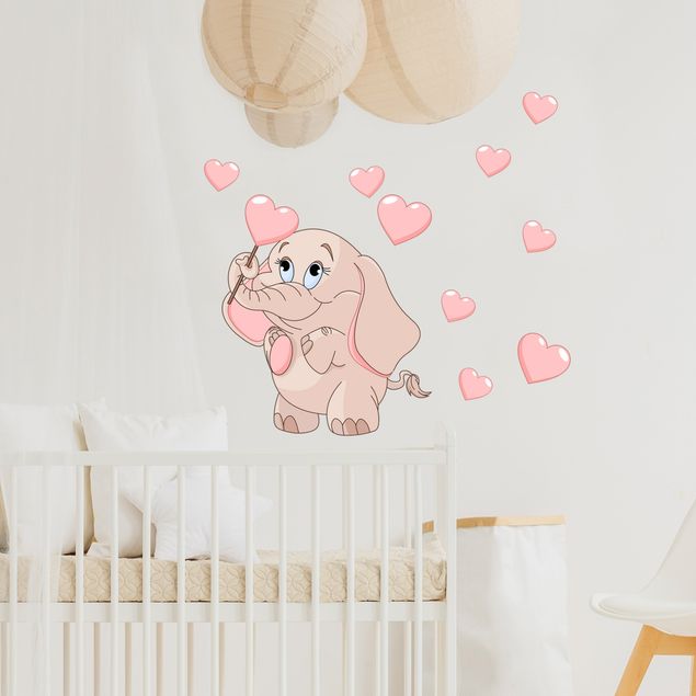 Wandtattoo - Elefantenbaby mit rosa Herzen