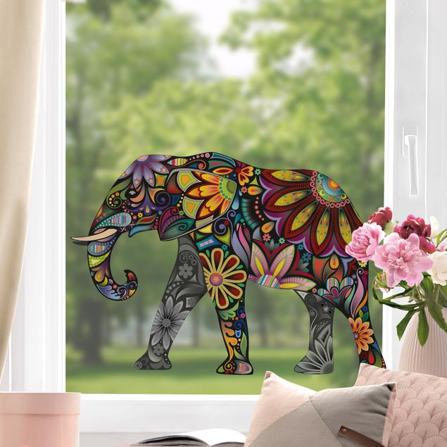 Fensterfolie farbig Elefantenmuster