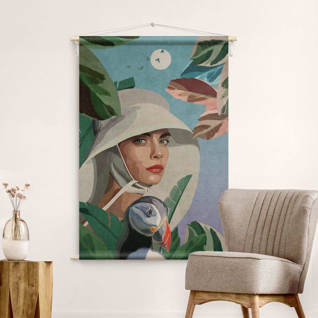 Wandteppich groß Emel Tunaboylu - Tropisches Frauenportrait