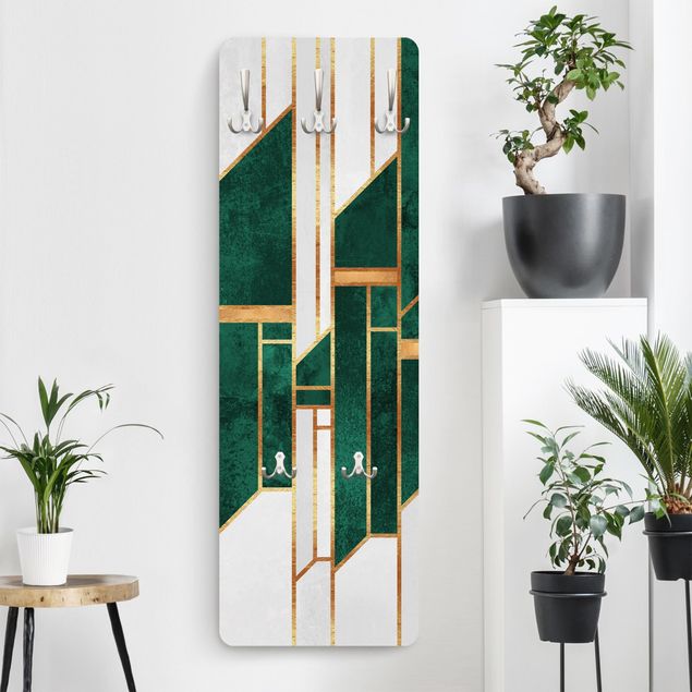 Wandgarderobe Abstrakt Emerald und Gold Geometrie