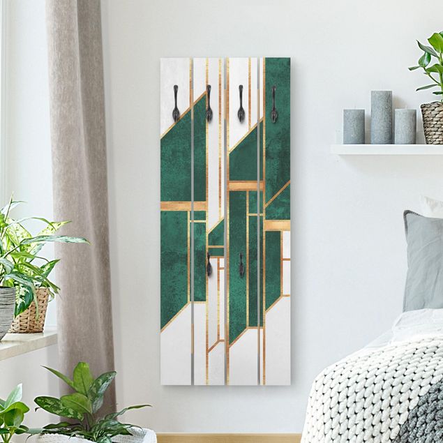 Wandgarderobe Holzpalette - Emerald und Gold Geometrie