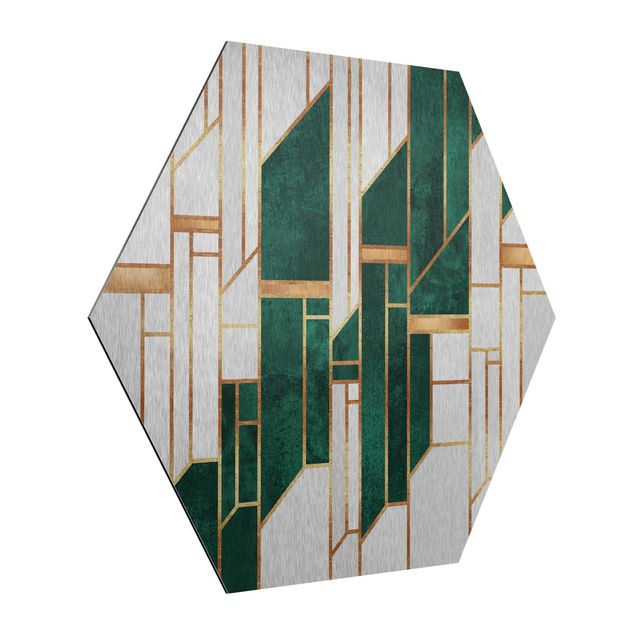 Hexagon Bild Alu-Dibond - Emerald und Gold Geometrie