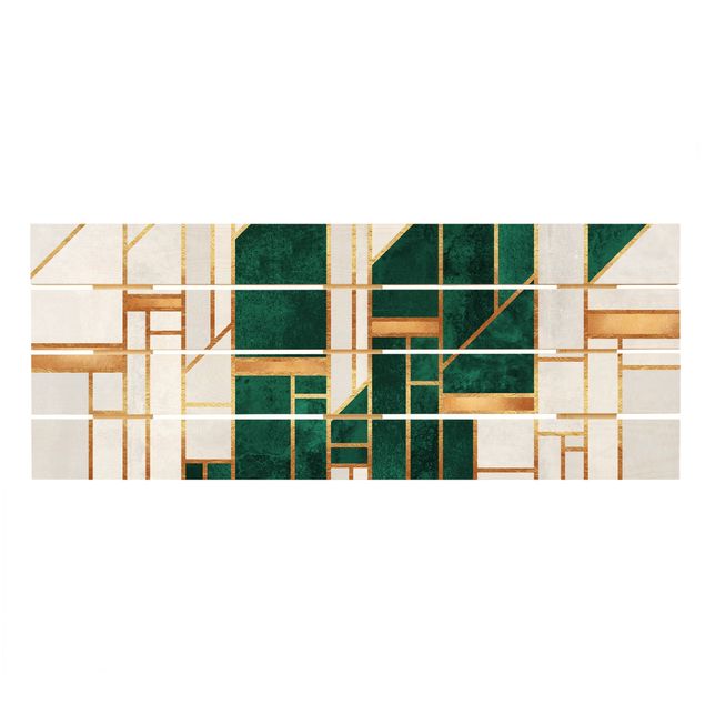 Holzbild - Emerald und Gold Geometrie - Panorama