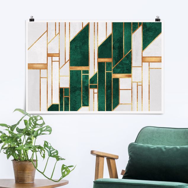 Wand Poster XXL Emerald und Gold Geometrie