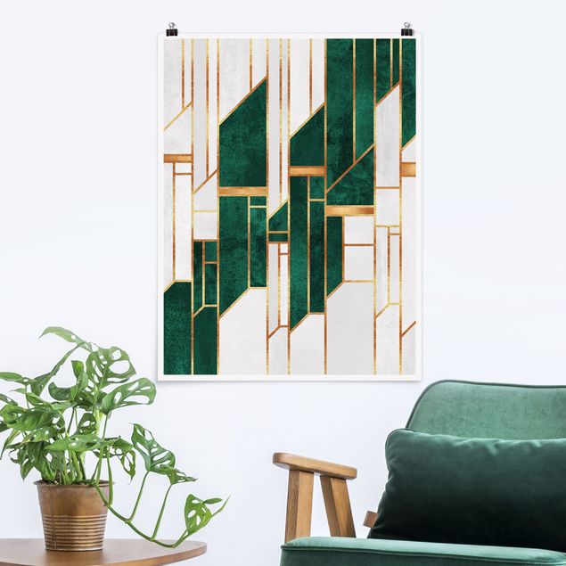 Wand Poster XXL Emerald und Gold Geometrie