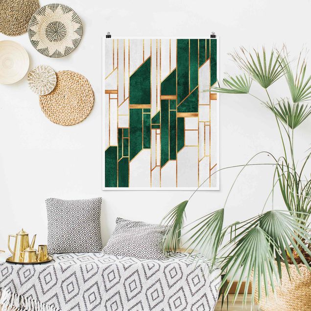 abstrakte Kunst Poster Emerald und Gold Geometrie