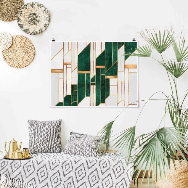 Poster abstrakte Kunst Emerald und Gold Geometrie