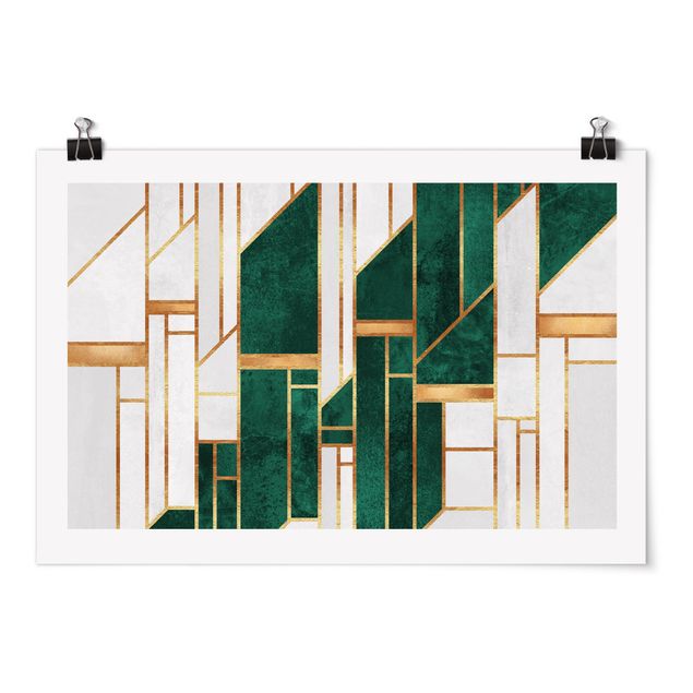 Emerald und Gold Geometrie Poster im Querformat 3:2 kaufen