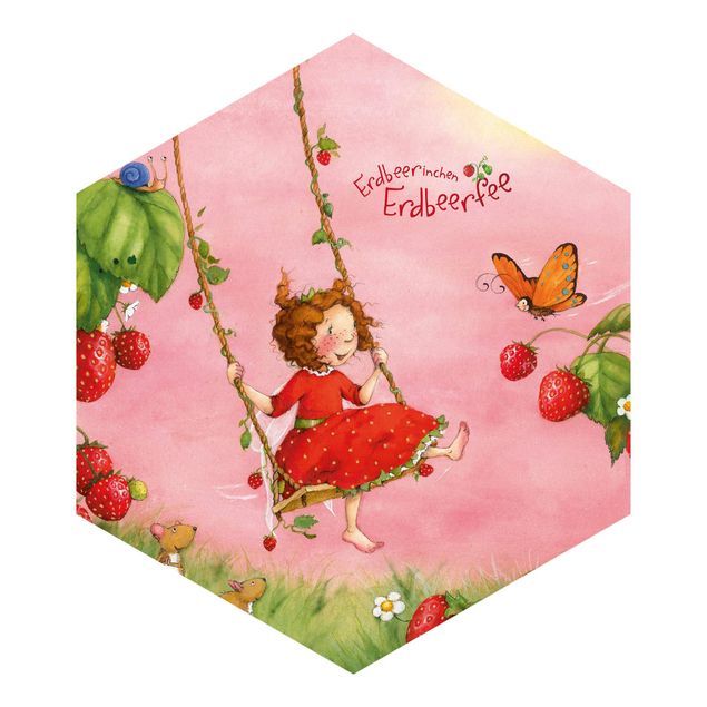 Hexagon Mustertapete selbstklebend - Erdbeerinchen Erdbeerfee - Baumschaukel