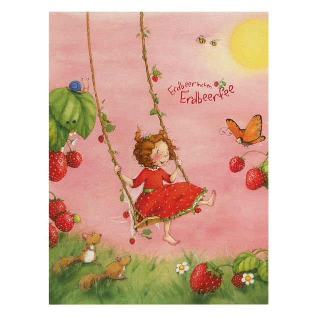 Leinwandbild Natur - Erdbeerinchen Erdbeerfee - Baumschaukel - Hochformat 3:4